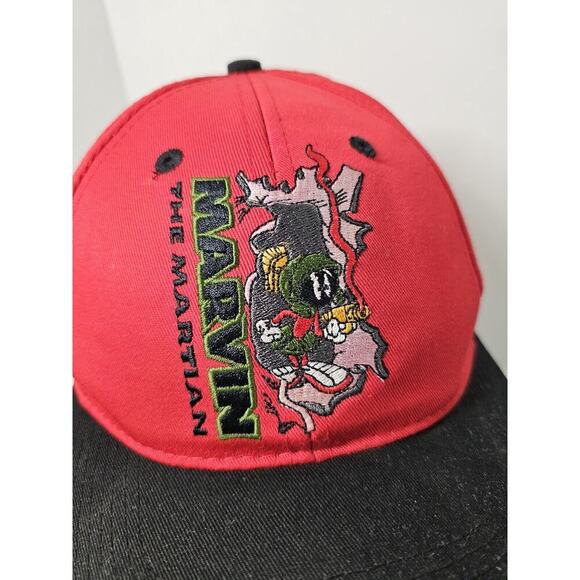 Vintage Looney Tunes Marvin Martian Snapback Hat 1997 Embroidered Red Black - Picture 2 of 8